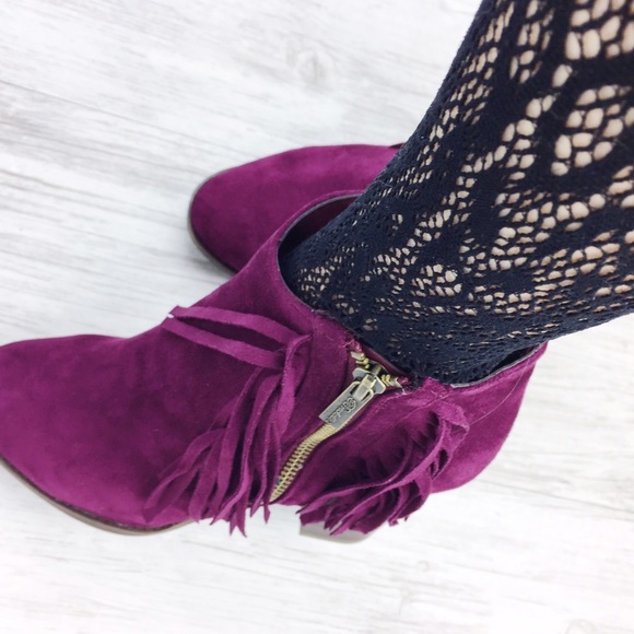 Plum Fringe Booties - Picture 1 of 4
